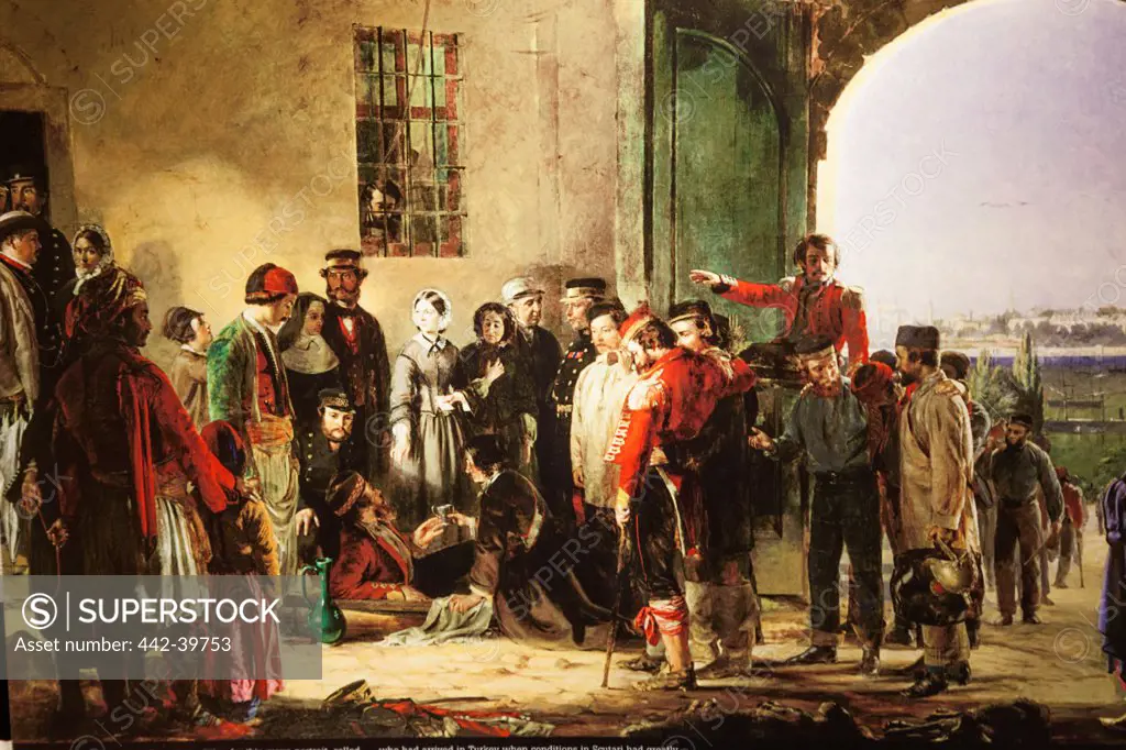 UK, England, London, Lambeth, St Thomas' Hospital, Florence Nightingale Museum, Painting of Florence Nightingale Receiving Wounded at Scutari by Jerry Barret 1856