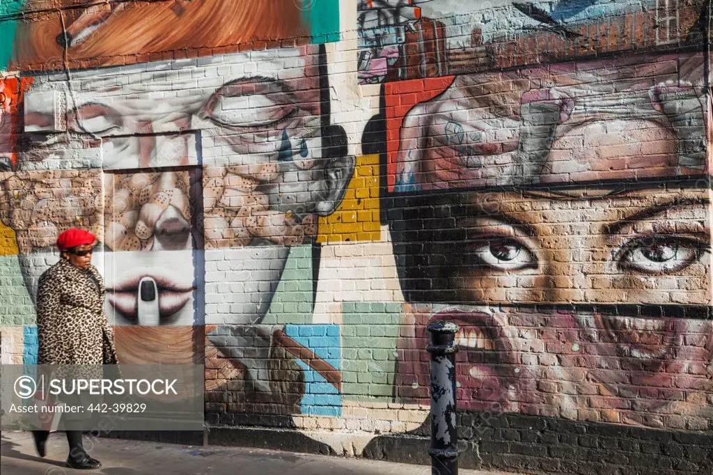 UK, England, London, Shoreditch, Brick Lane, Wall Mural