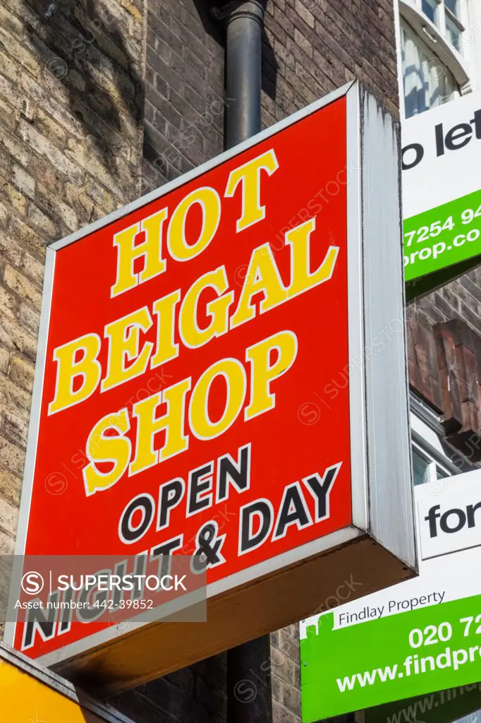 UK, England, London, Shoreditch, Brick Lane, Bagel Shop Sign