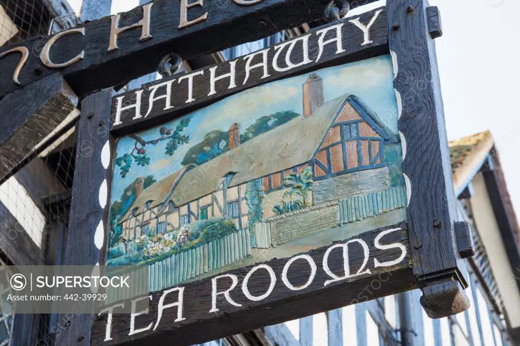 UK, England, Warwickshire, Stratford-upon-Avon, Hathaway Tearoom Sign