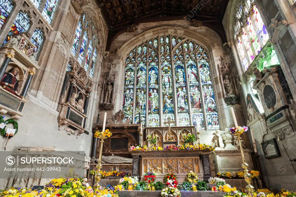 UK, England, Warwickshire, Stratford-upon-Avon, Holy Trinity Church, The Chancel and High Altar Containing Shakespeare's Grave