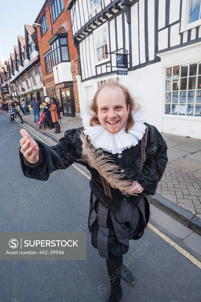 UK, England, Warwickshire, Stratford-upon-Avon, Shakespeare's Birthday Parade, Portrait of Shakespeare Character