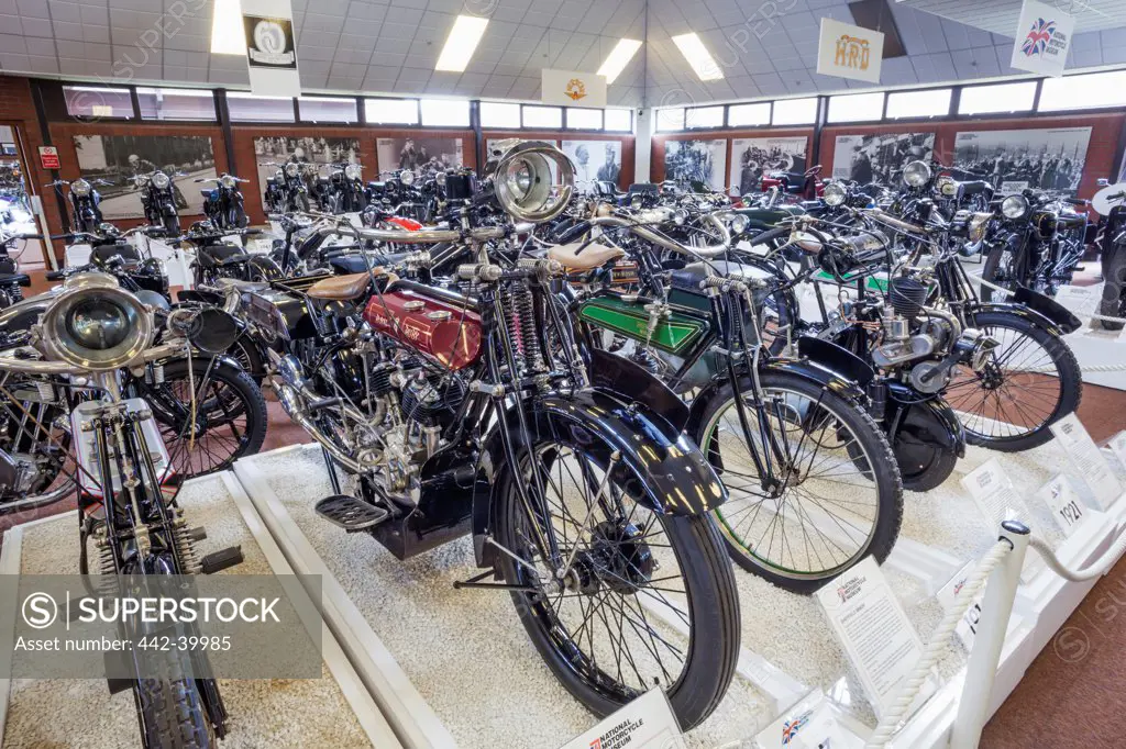 UK, England, West Midlands, Birmingham, Solihull, National Motorcycle Museum, Display of Vintage Motorcycles