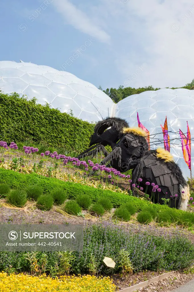 Sculpture of giant bee illustrating pollination, Eden Project, St. Austell, Cornwall, England