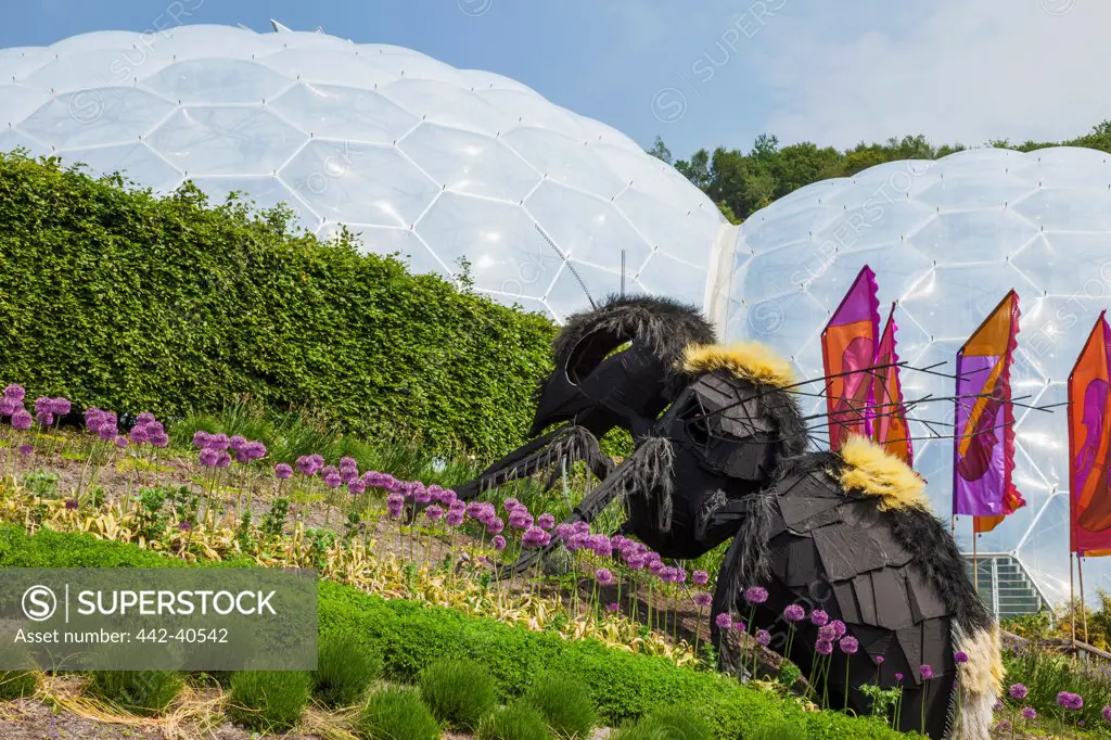 Sculpture of giant bee illustrating pollination, Eden Project, St. Austell, Cornwall, England