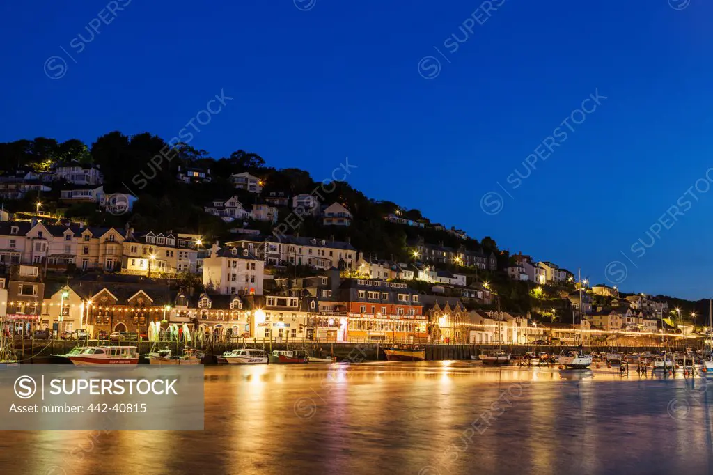 Houses in a town on a hill, Looe, Cornwall, England