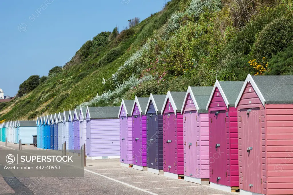 Beach huts at Bournemouth Beach, Bournemouth, Dorset, England