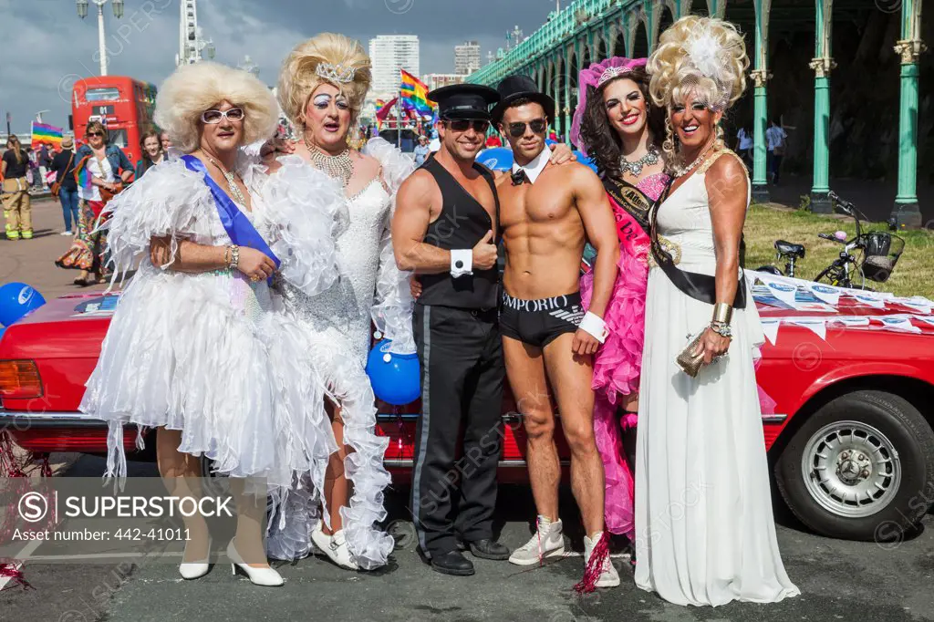 Parade participants in Brighton Gay Pride Parade, Brighton, East Sussex, England