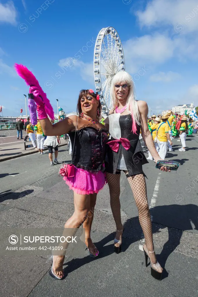 Parade participants in Brighton Gay Pride Parade, Brighton, East Sussex, England