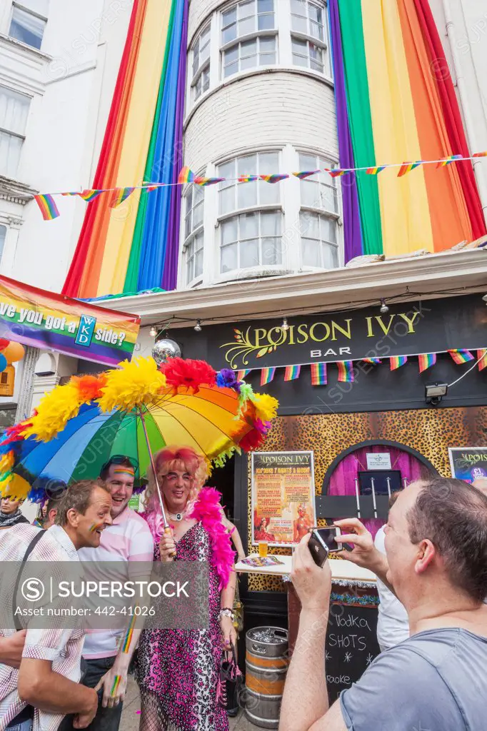 People take part in the parade around Brighton and Hove during Gay Pride, Kemp Town, Brighton, East Sussex, England