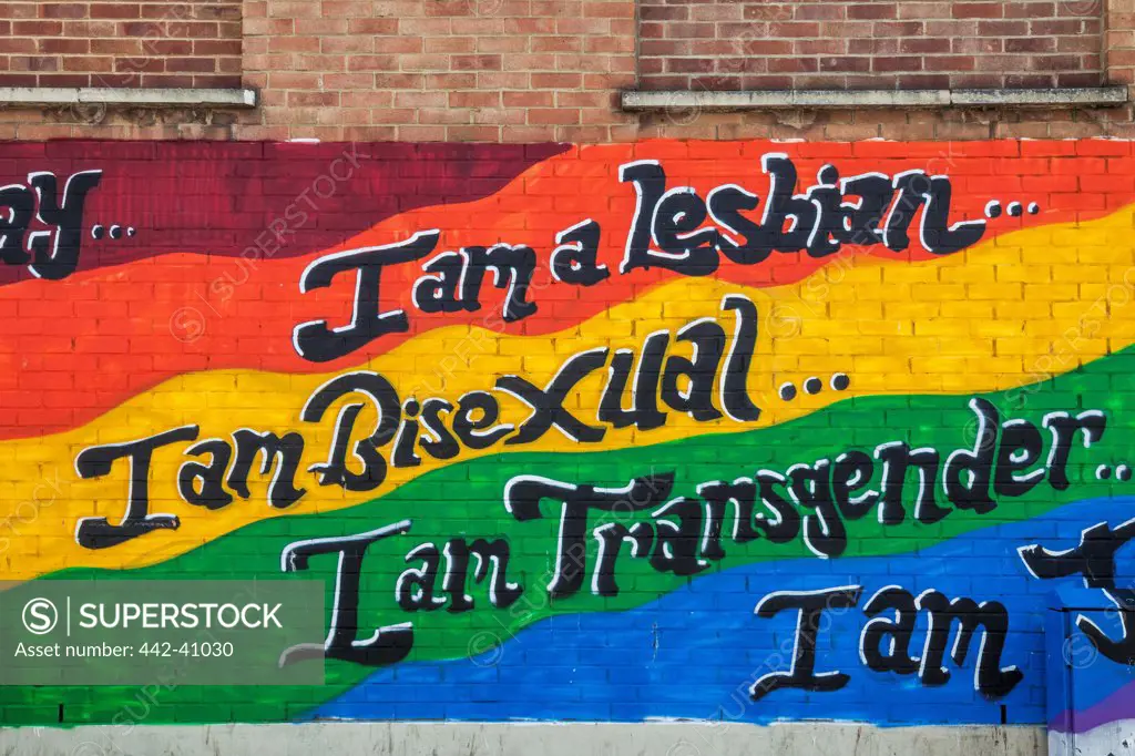 Mural on the wall around Brighton and Hove during Gay Pride, Kemp Town, Brighton, East Sussex, England