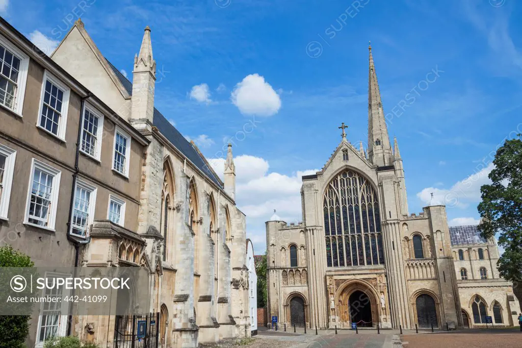Facade of a cathedral, Norwich Cathedral, Norwich, Norfolk, East Anglia, England