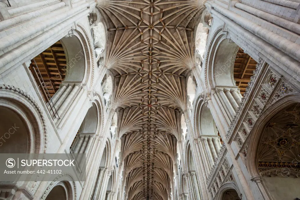 Interiors detail of a cathedral, Norwich Cathedral, Norwich, Norfolk, East Anglia, England