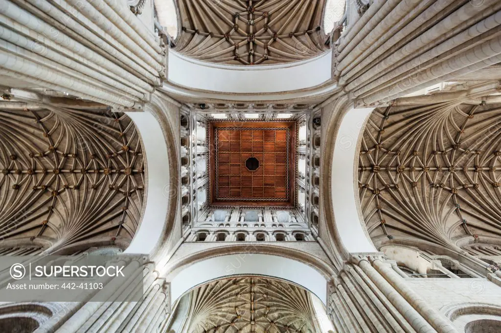 Interiors detail of a cathedral, Norwich Cathedral, Norwich, Norfolk, East Anglia, England