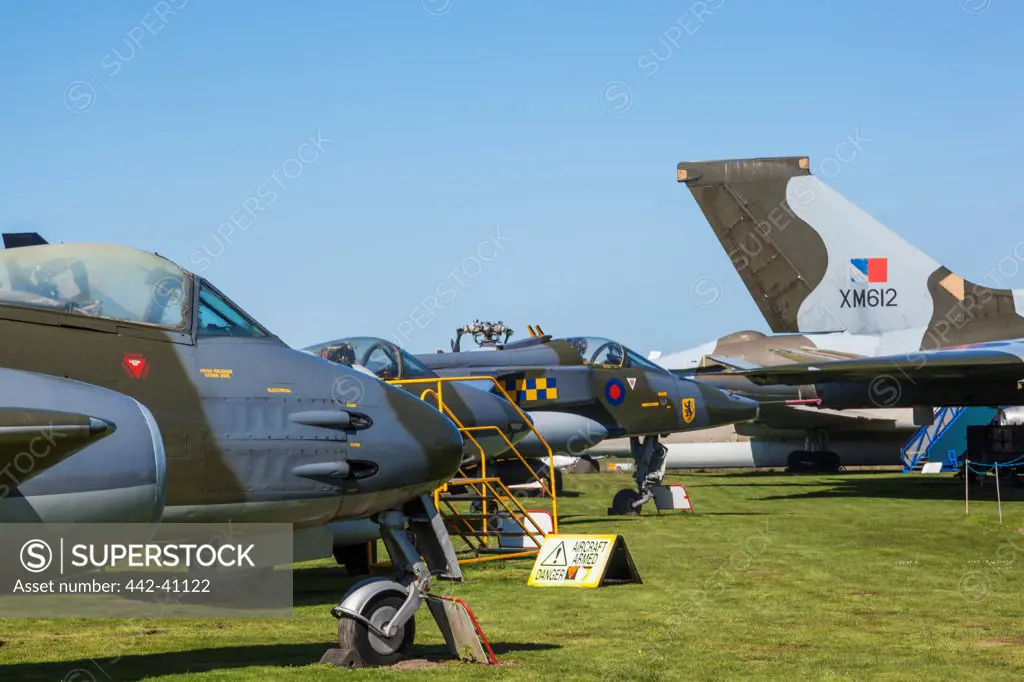 Display of historic aircrafts at a museum, City of Norwich Aviation Museum, Norwich, Norfolk, East Anglia, England
