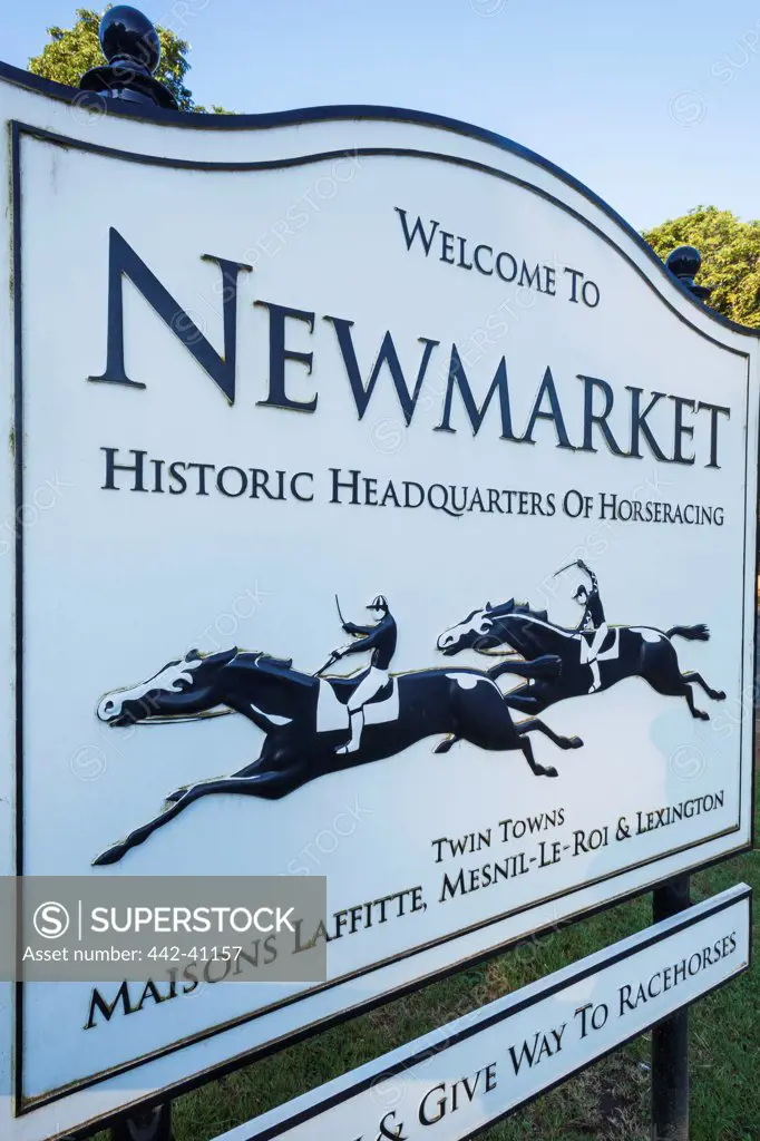 Sign board of a town, Newmarket, Suffolk, East Anglia, England