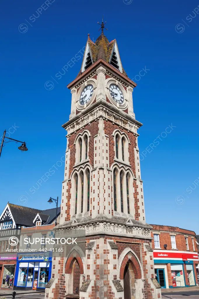 Low angle view of a clock tower, Jubilee Clock Tower, Newmarket, Suffolk, East Anglia, England