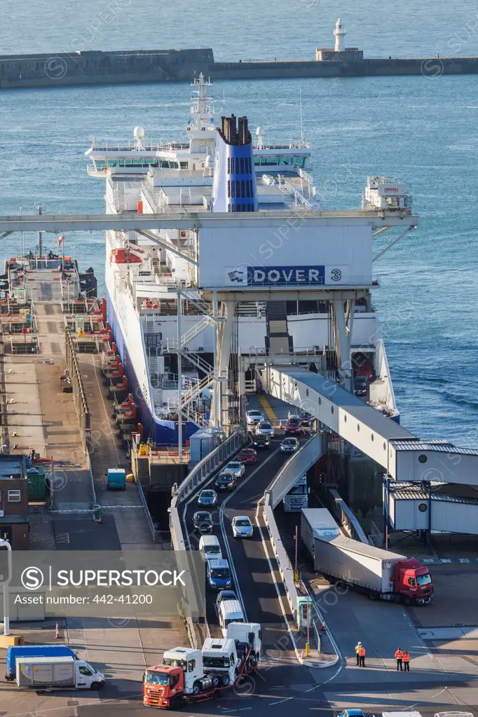 High angle view of a port, Dover Port, Dover, Kent, England