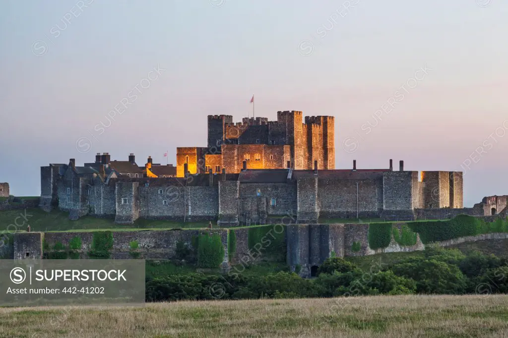Dover Castle at dusk, Dover, Kent, England