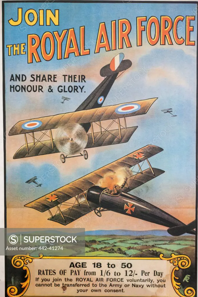 WWI Airforce recruitment poster in the RAF Manston Museum, Kent, England