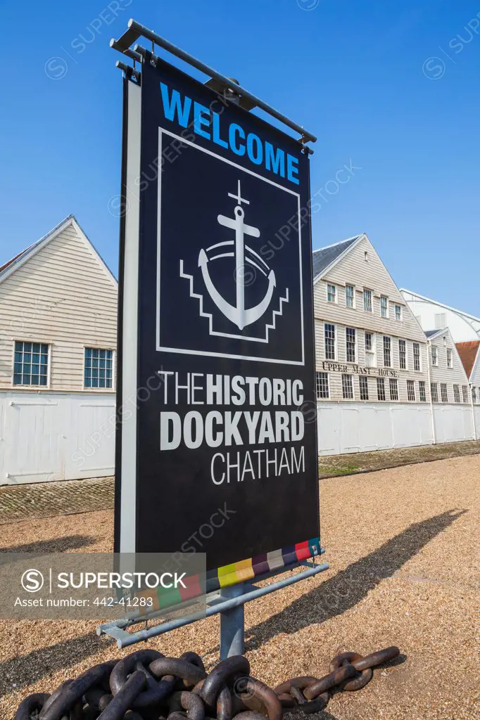 Sign board of a maritime museum, Chatham Historic Dockyard, Chatham, Kent, England