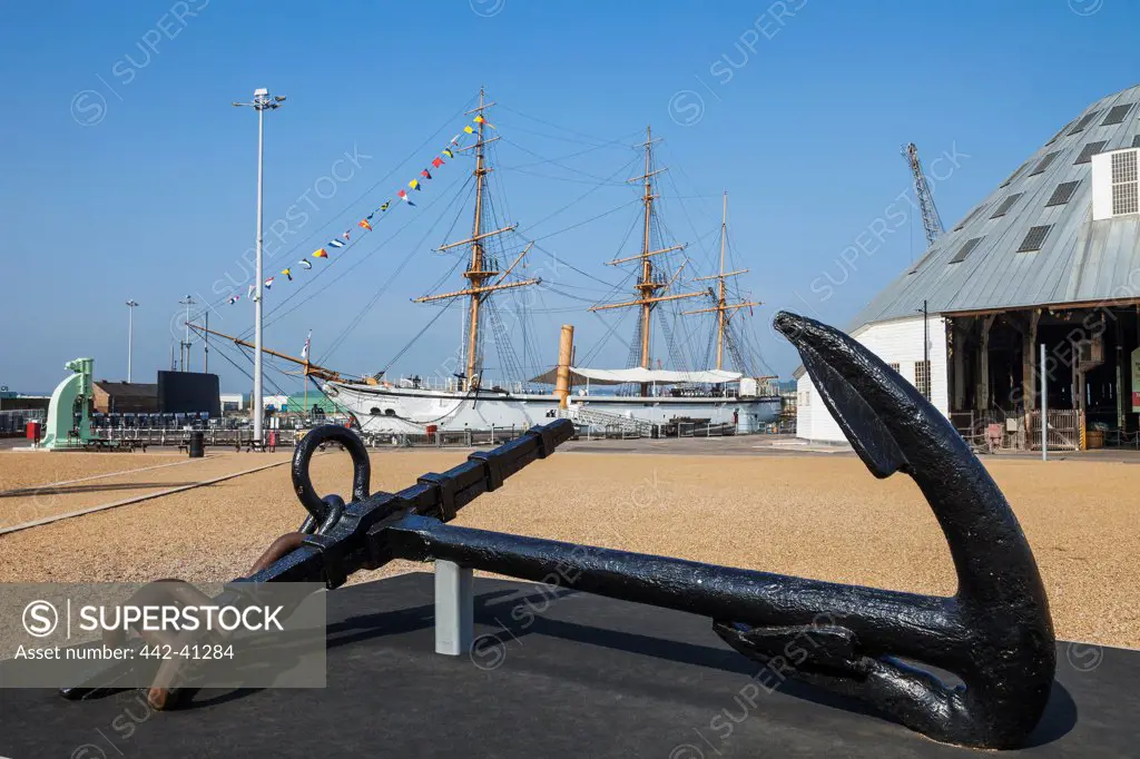Sculpture of a anchor at a maritime museum, Chatham Historic Dockyard, Chatham, Kent, England