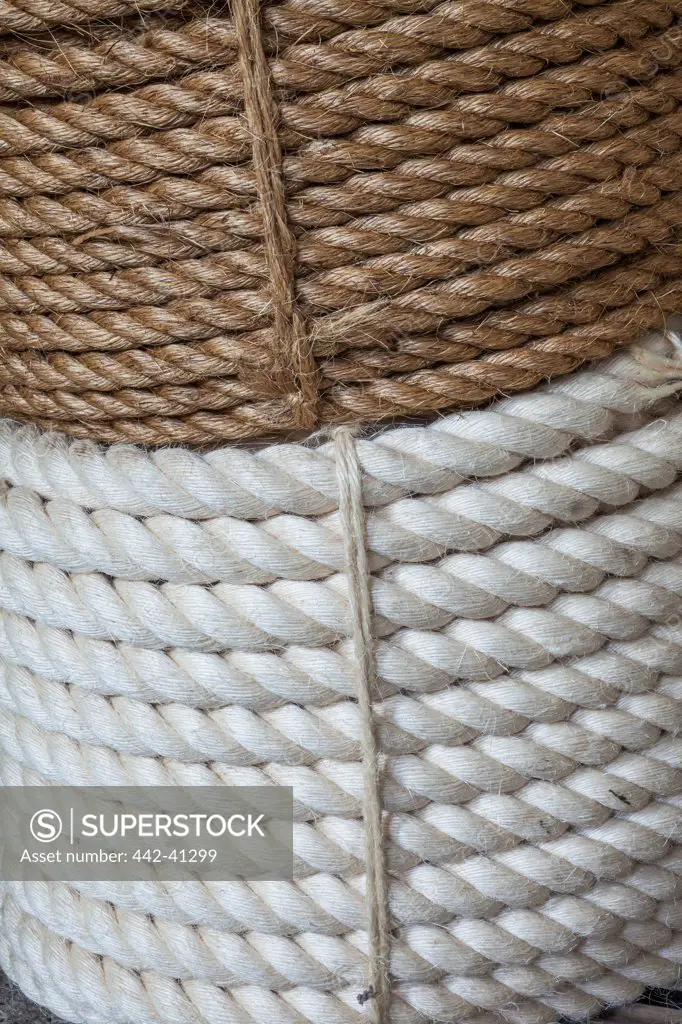 Close-up of bundles of rope, The Ropery, Chatham Historic Dockyard, Chatham, Kent, England
