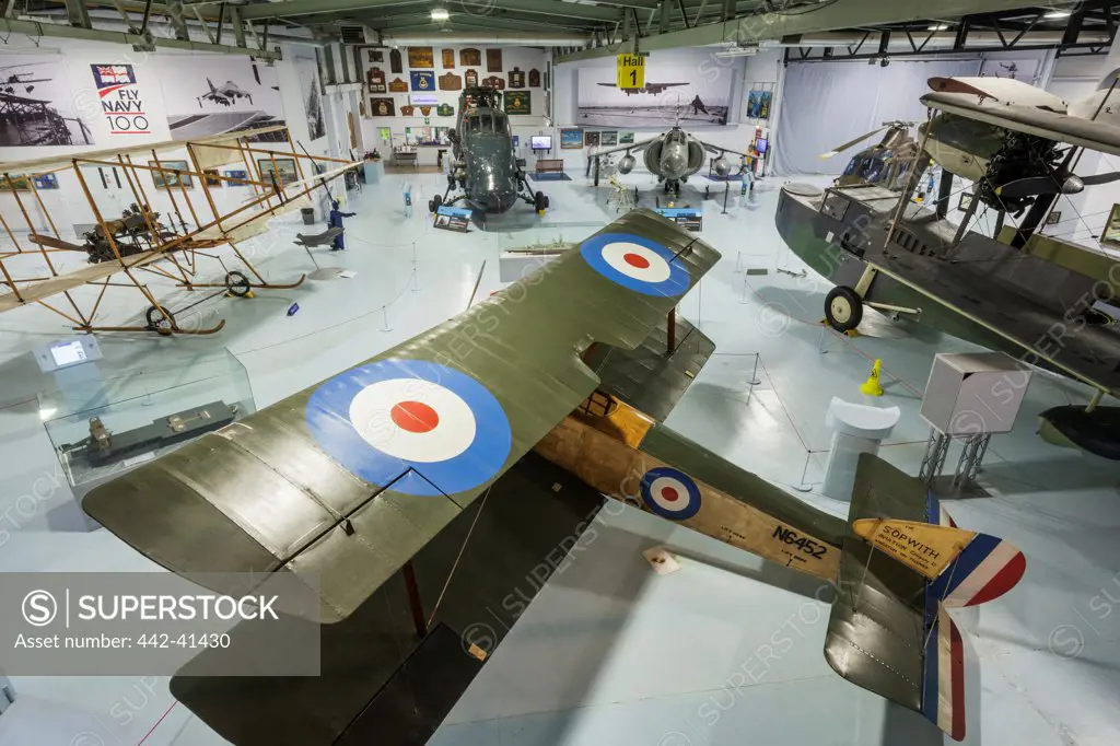 Sopwith Pup Aircraft on display in a museum, Fleet Air Arm Museum, Royal Naval Air Station Yeovilton, Yeovil, Somerset, England