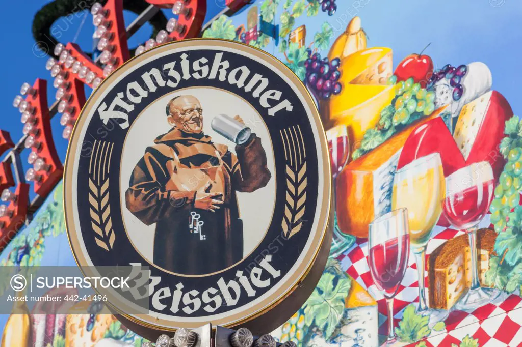 Franziskaner Weissbier sign, Oktoberfest, Munich, Bavaria, Germany