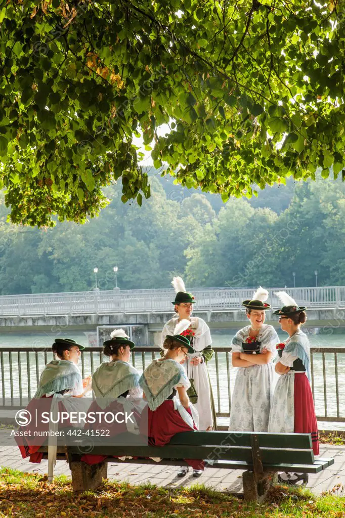 Group of women dressed in Bavarian costume, Oktoberfest, Munich, Bavaria, Germany