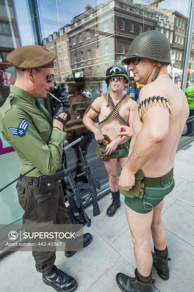 Participants dressed as WW2 American Army Uniform in the Annual Gay Pride, London, England