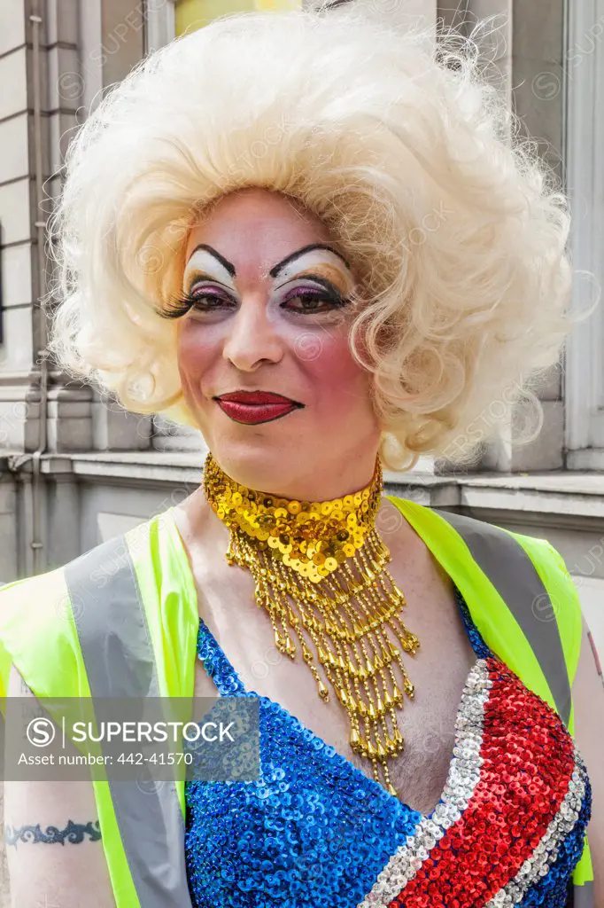 Portrait of Drag Queen in the Annual Gay Pride Parade, London, England