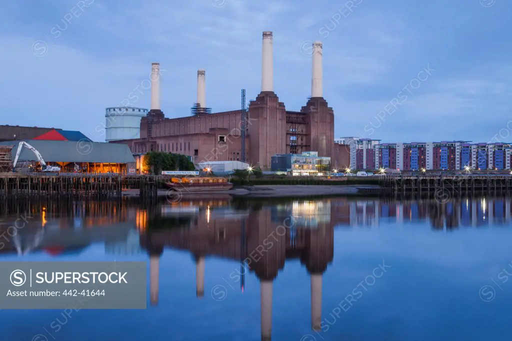 Power station at the waterfront, Battersea Power Station, Thames River, Battersea, London, England