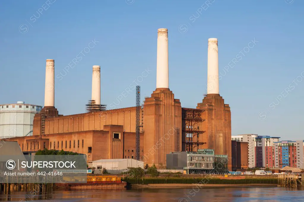 Power station at the waterfront, Battersea Power Station, Thames River, Battersea, London, England