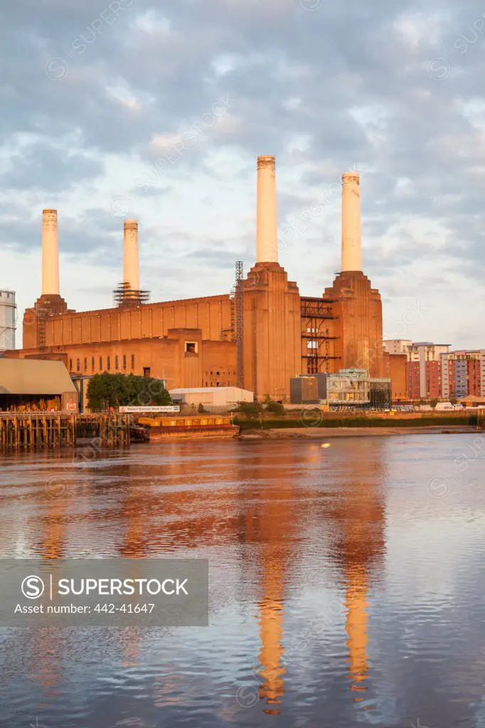 Power station at the waterfront, Battersea Power Station, Thames River, London, England