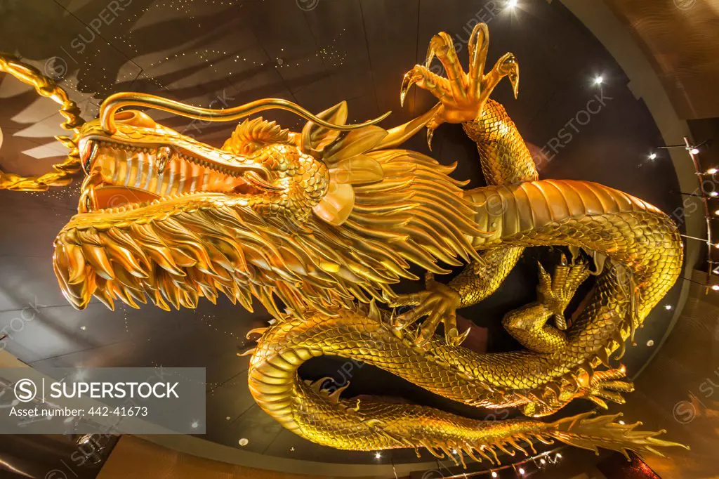 China, Macau, Cotai, Entranceway Dragon at City of Dreams Hotel and Casino Complex