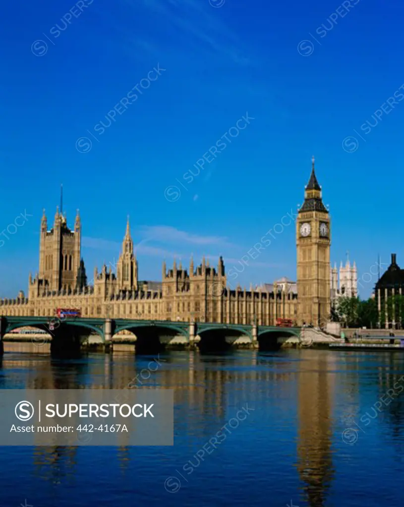 Westminster Bridge, River Thames, Big Ben and Houses of Parliament, London, England