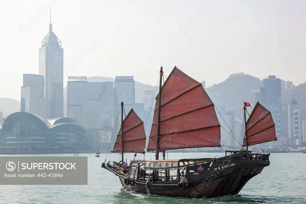 China, Hong Kong, Victoria Harbor, Junk ship