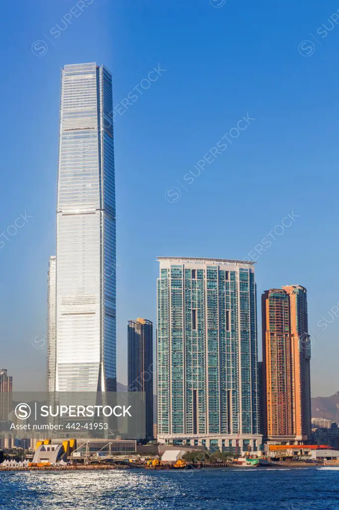 China, Hong Kong, West Kowloon Skyline and International Commerce Centre Building