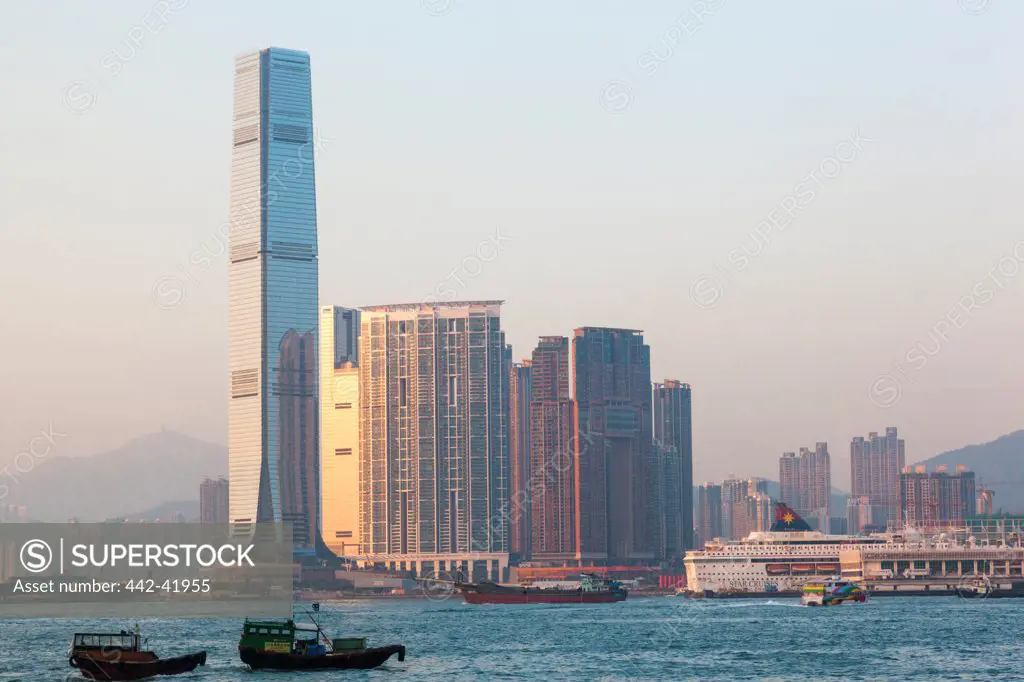China, Hong Kong, West Kowloon Skyline and International Commerce Centre Building