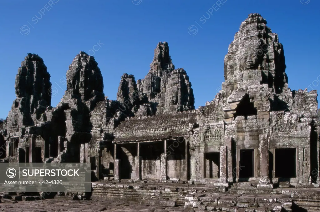 Facade of a temple, Bayon Temple, Angkor Thom, Cambodia