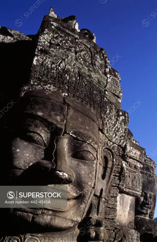Close-up of the ruins of a statue, Bayon Temple, Angkor Wat, Cambodia