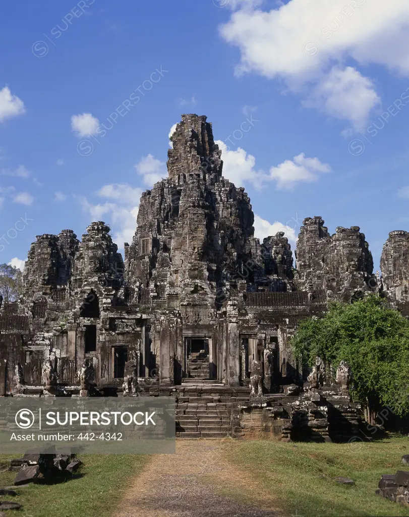 Facade of a temple, Bayon Temple, Angkor Wat, Cambodia
