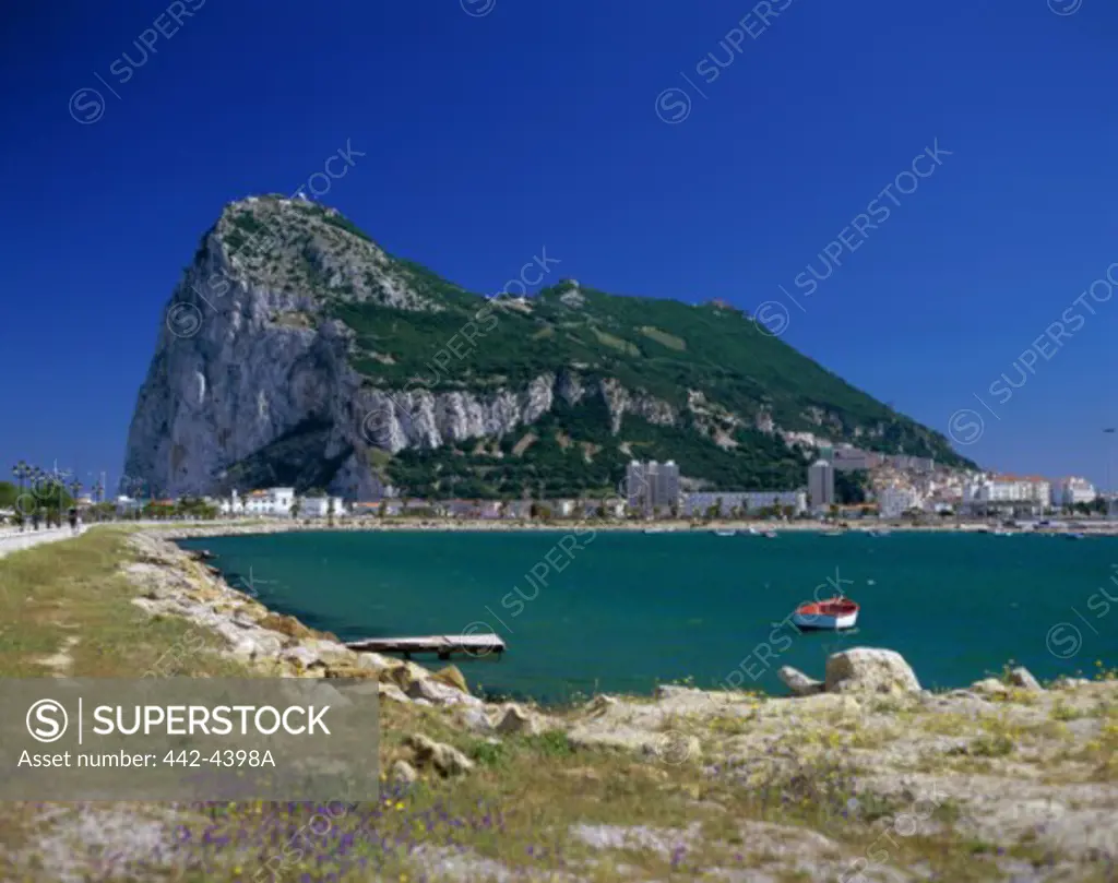 Boat in the sea near the Rock of Gibraltar, Gibraltar