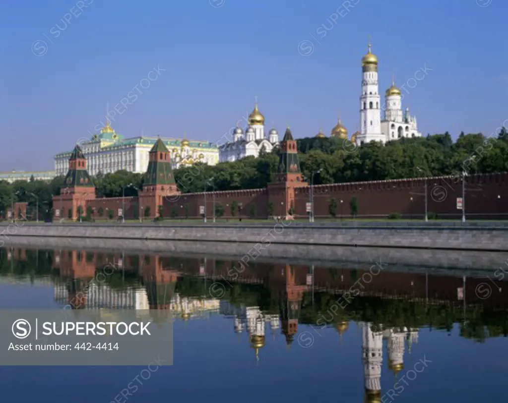Reflection of buildings in water, Kremlin, Moscow, Russia
