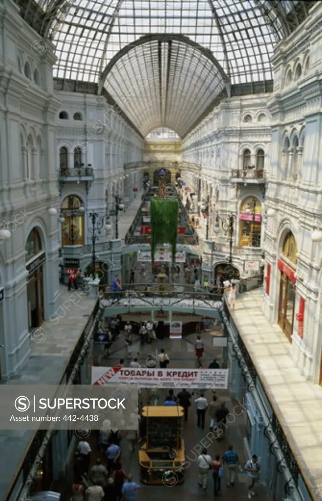 High angle view of a group of people in a department store, GUM Department Store, Moscow, Russia