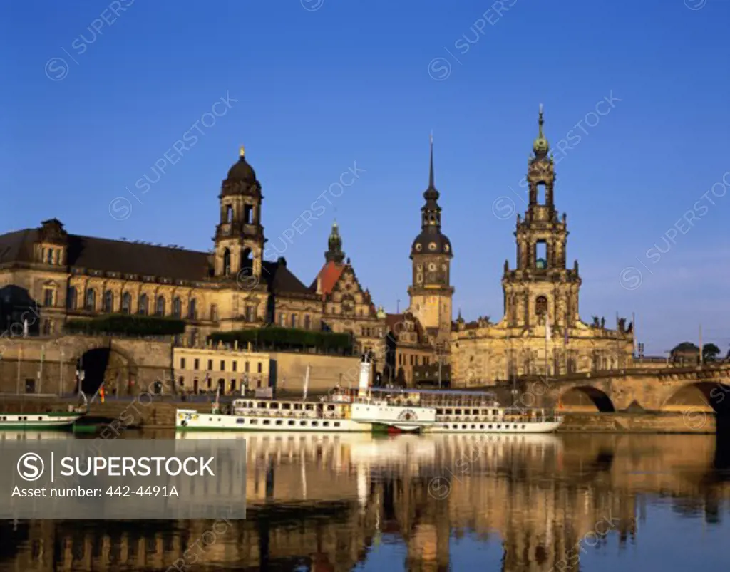 Tourboats at a dock, Elbe River, Dresden, Germany