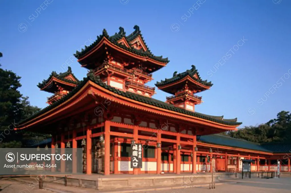 Facade of a temple, Heian Jingu Shrine, Kyoto, Japan