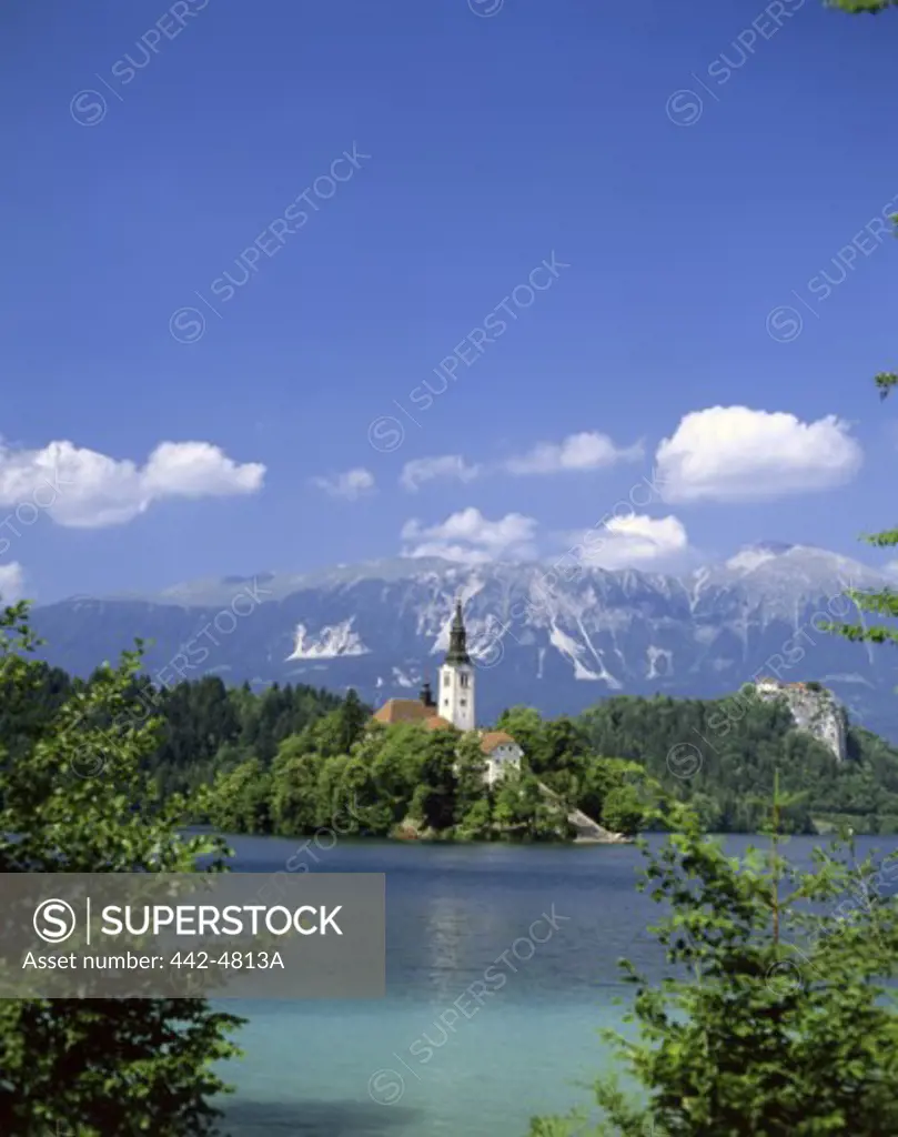 Church on an island, Lake Bled, Julian Alps, Slovenia