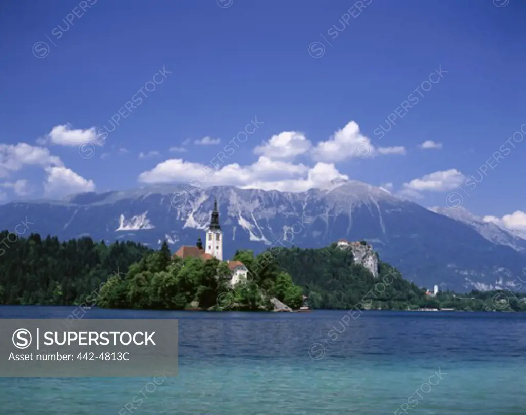 Church on an island, Lake Bled, Julian Alps, Slovenia